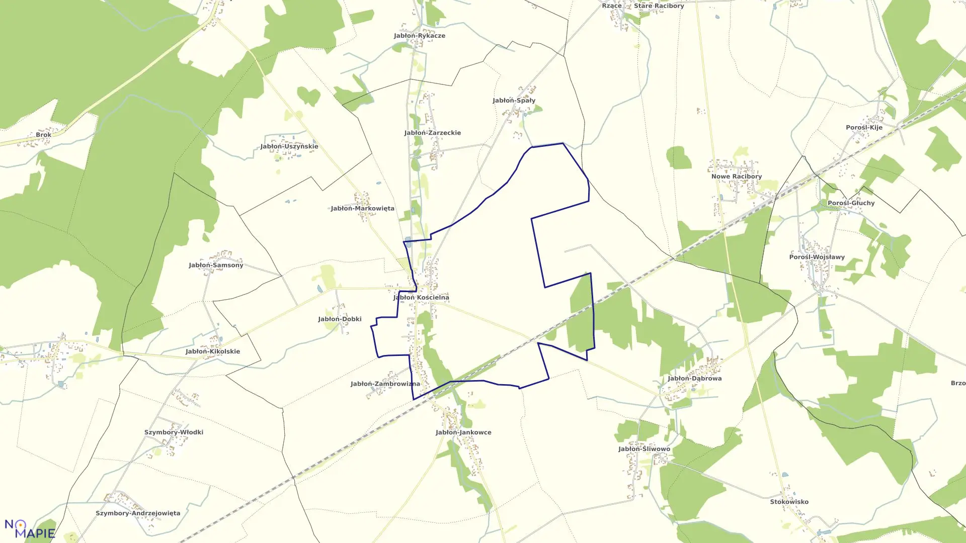 Mapa obrębu JABŁOŃ KOŚCIELNA w gminie Nowe Piekuty