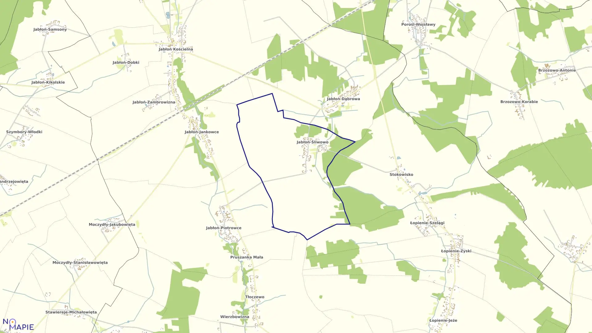 Mapa obrębu JABŁOŃ-ŚLIWOWO w gminie Nowe Piekuty