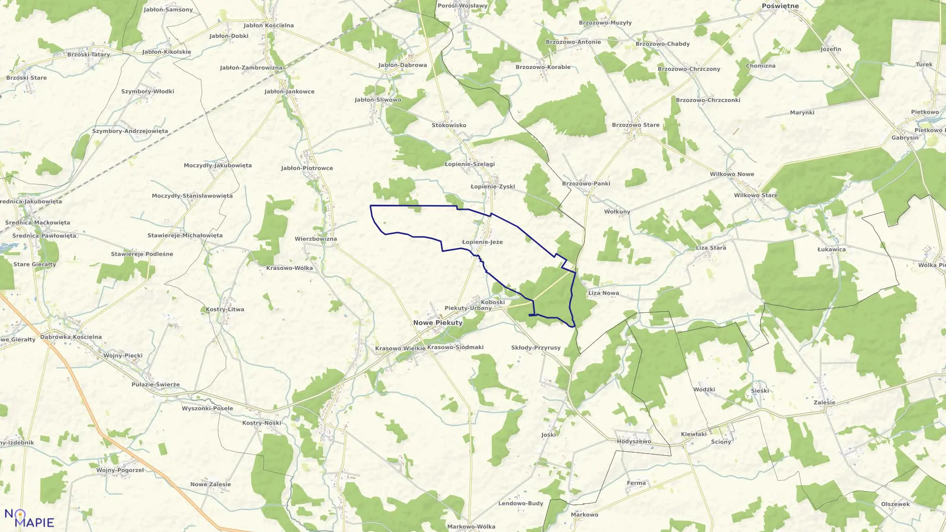 Mapa obrębu ŁOPIENIE-JEŻE w gminie Nowe Piekuty