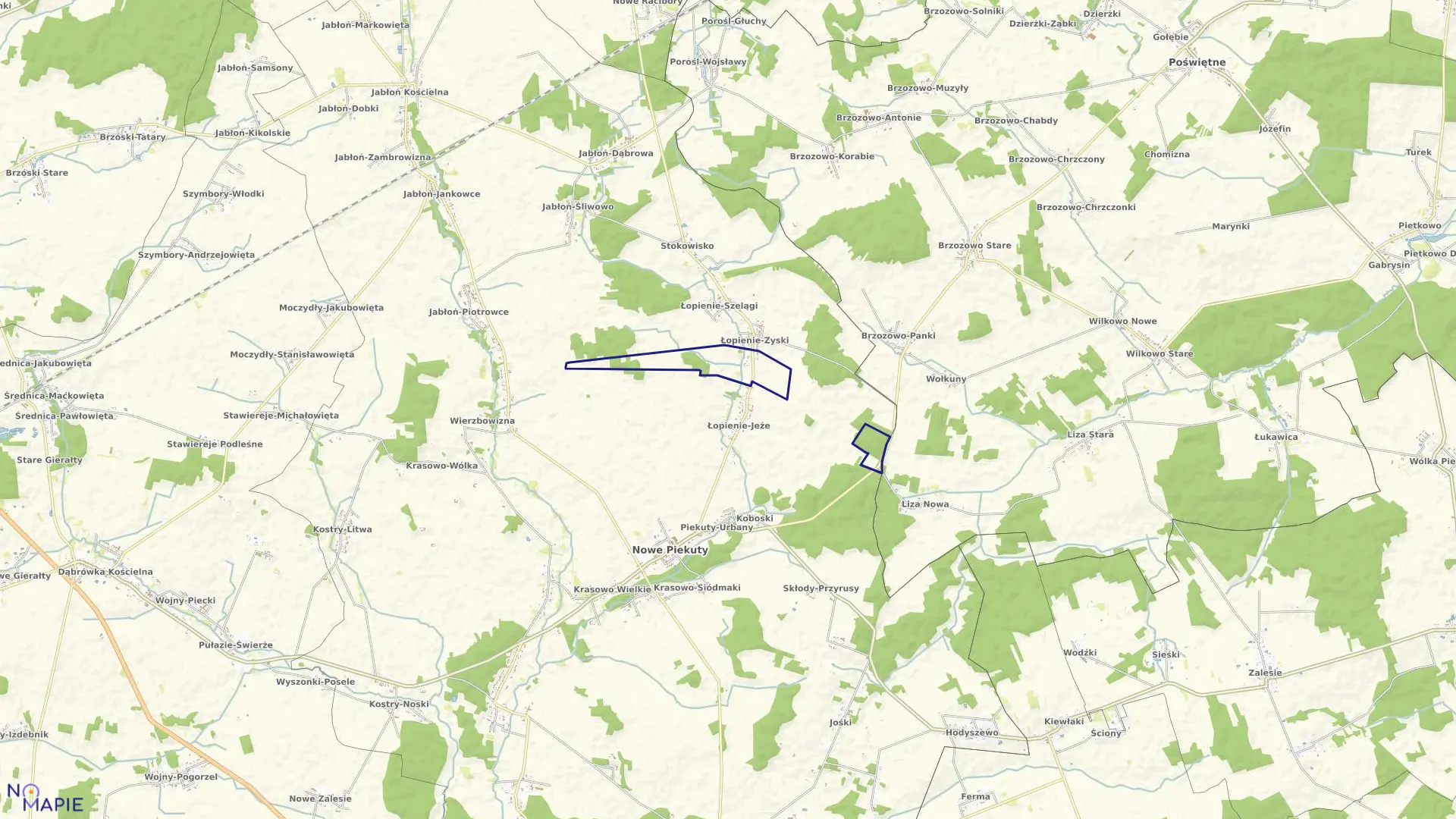 Mapa obrębu ŁOPIENIE-RUŚ w gminie Nowe Piekuty