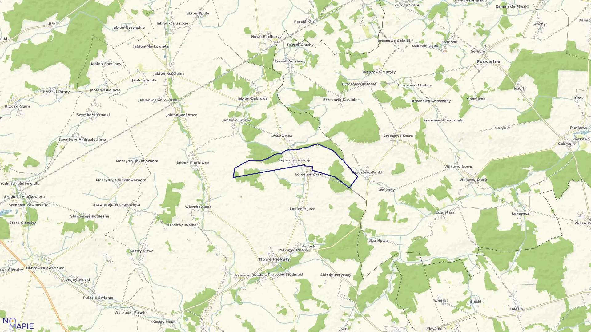 Mapa obrębu ŁOPIENIE-SZELĄGI w gminie Nowe Piekuty