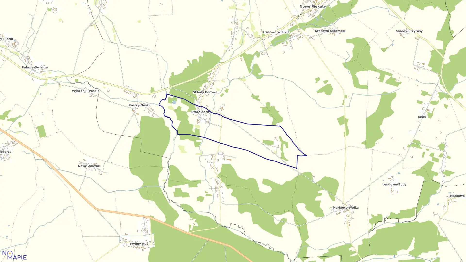 Mapa obrębu STARE ŻOCHY w gminie Nowe Piekuty